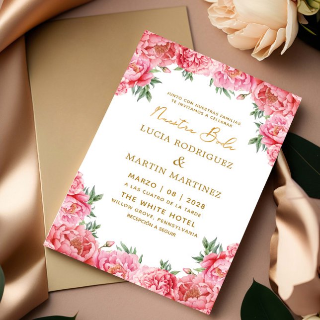 Elegant Pink Floral Nuestra Boda Invitation (Creator Uploaded)
