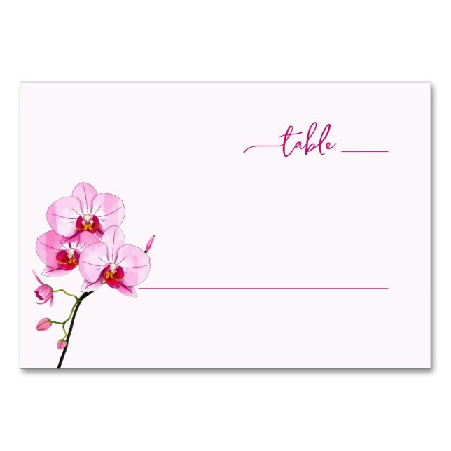 Elegant Pink Floral Orchid Illustration Table Number (Front)