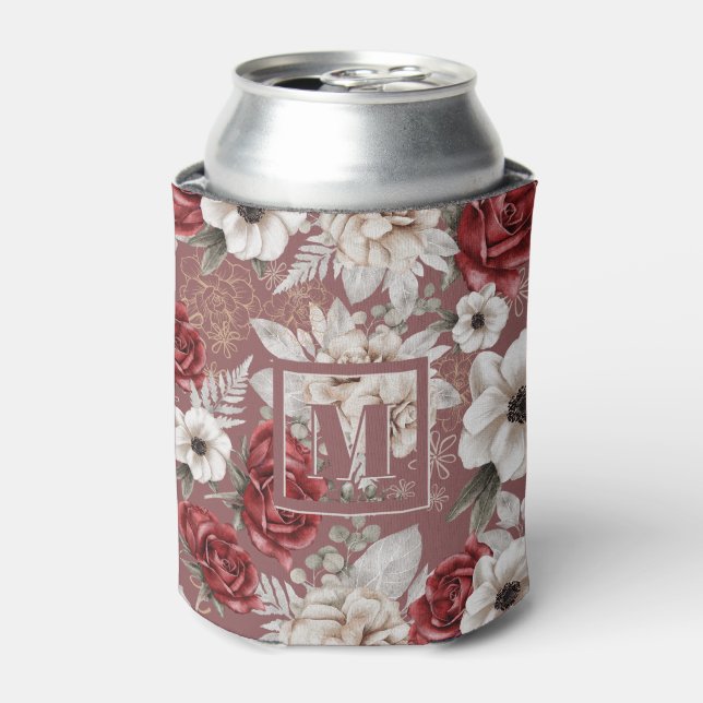 Elegant Pink Floral Pattern Can Cooler (Can Front)