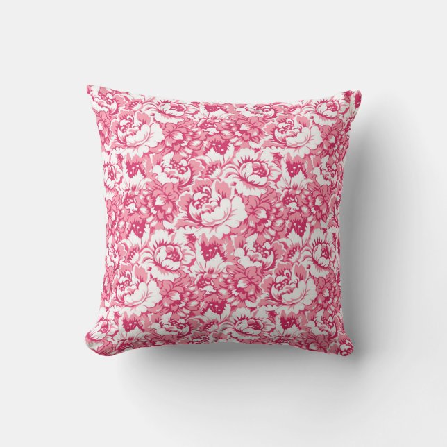 Elegant Pink Floral Pattern Girly Chic Throw Pillow (Front)