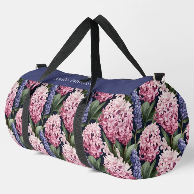 Elegant Pink Floral Pattern Personalized Name Duffle Bag (Left Corner)