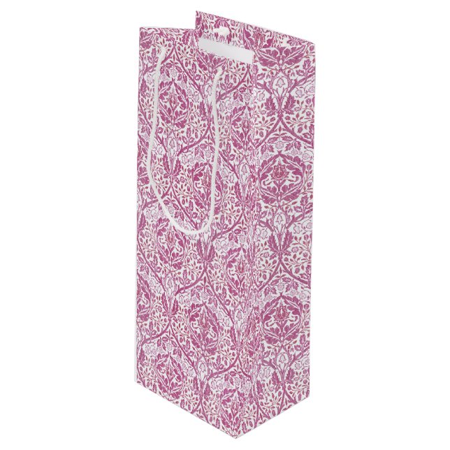 Elegant Pink Floral Pattern Wine Gift Bag (Front Angled)