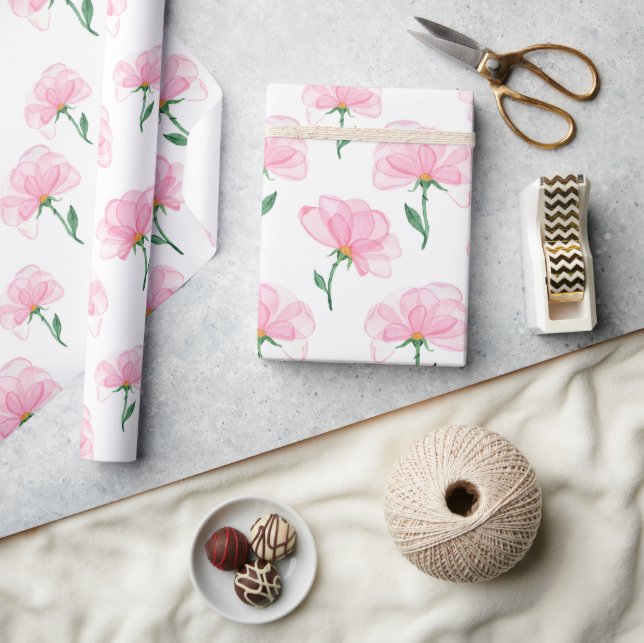 Elegant Pink Floral Pattern  Wrapping Paper (Crafts)