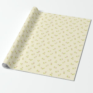 Elegant Pink Floral Pattern Yellow Background   Wrapping Paper