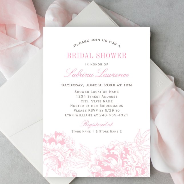 Elegant Pink Floral Peony Wedding Bridal Shower Invitation (Creator Uploaded)