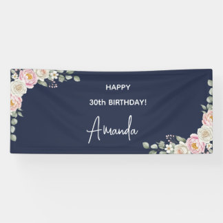 Elegant Pink Floral Personalized Birthday Banner