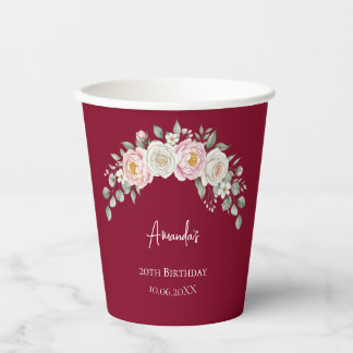 Elegant Pink Floral Personalized Disposable Cup