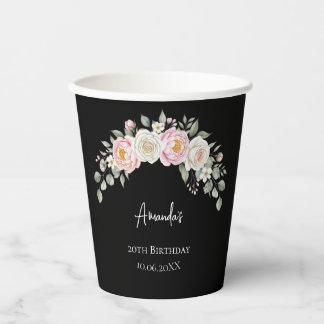 Elegant Pink Floral Personalized Disposable Cup