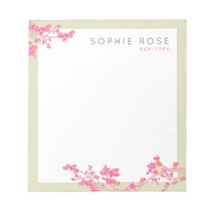 Elegant Pink Floral Personalized Notepad