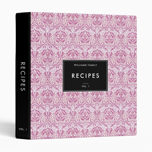 Elegant Pink Floral Personalized Recipe Binder (Front/Spine)