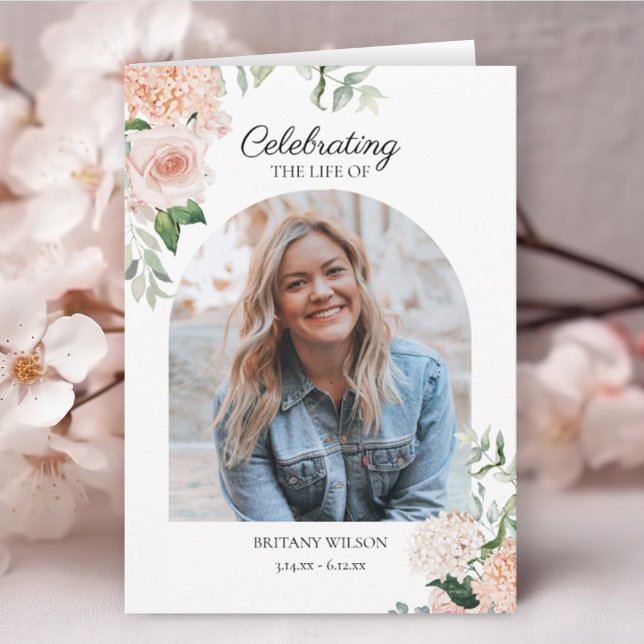 Elegant Pink Floral Photo Funeral Memorial Program (Creator Uploaded)