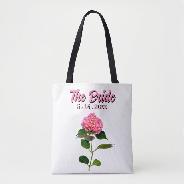 Elegant pink floral pink flower pink hydrangea tote bag (Front)