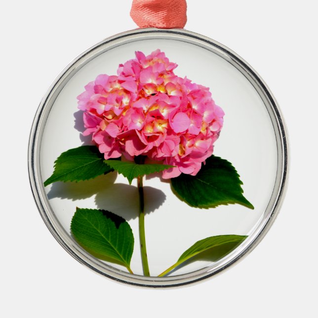 Elegant pink floral pink hydrangea  metal ornament (Front)