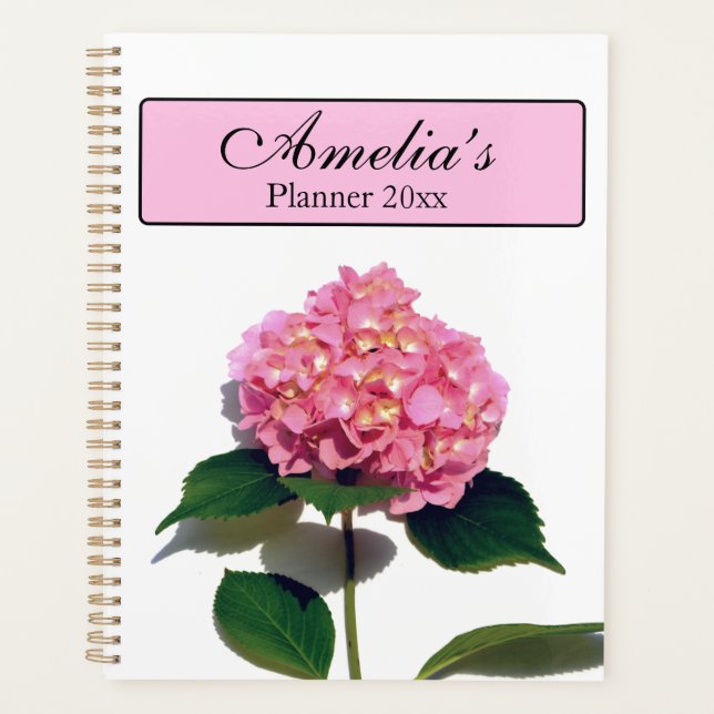 Elegant pink floral pink hydrangea  planner (Front)