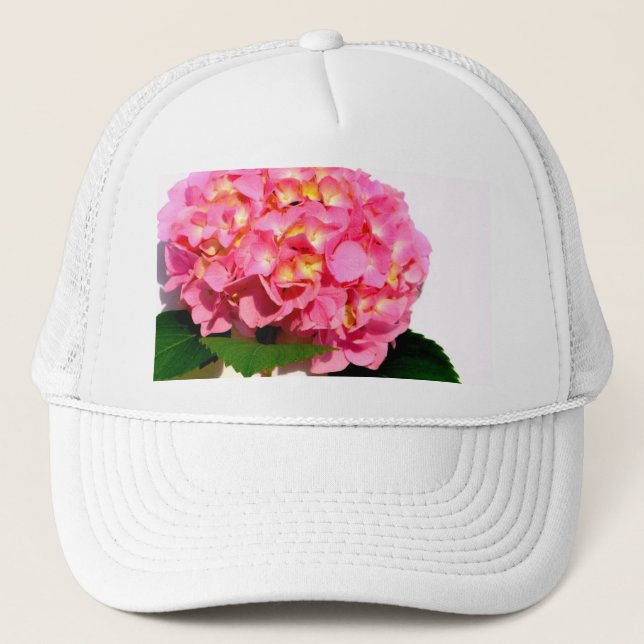 Elegant pink floral pink hydrangea  trucker hat (Front)
