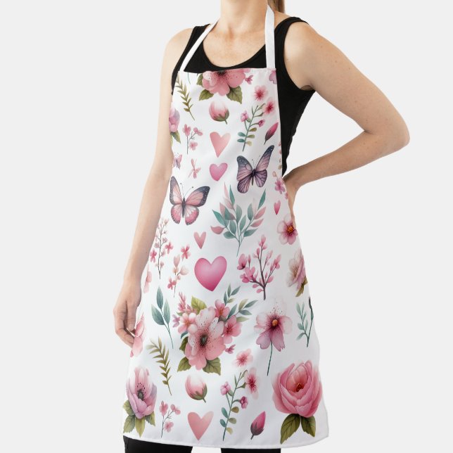 Elegant Pink Floral Print Apron (Insitu)