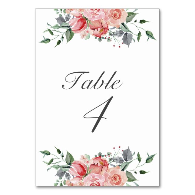 Elegant Pink Floral Quinceañera Table Number (Front)