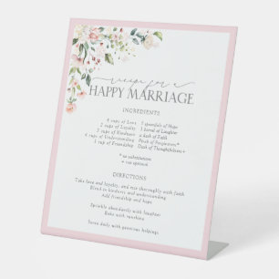 Elegant Pink Floral Recipe for a Happy Marriage Pedestal Sign