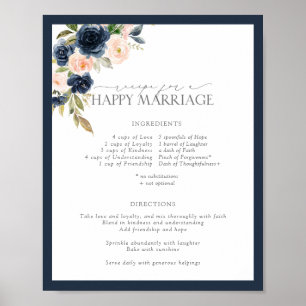 Elegant Pink Floral Recipe for a Happy Marriage Poster