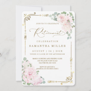 Elegant Pink Floral Retirement Party Invitation