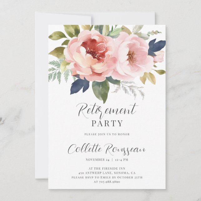 Élégant Pink Floral Retraite Party Invitation (Devant)