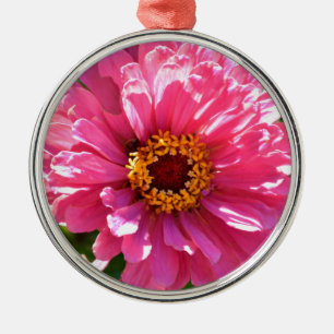 Elegant pink floral retro pink daisy  metal ornament