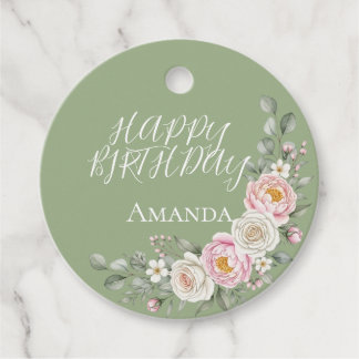 Elegant Pink Floral Round Personalized Favor Tag