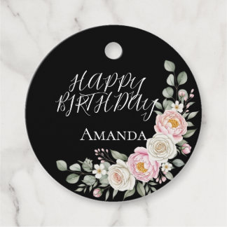 Elegant Pink Floral Round Personalized Favor Tag