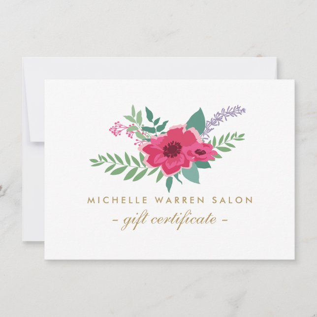 Elegant Pink Floral Salon Gift Certificate (Front)