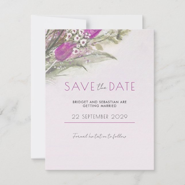 Elegant Pink floral Save the Date invite (Front)