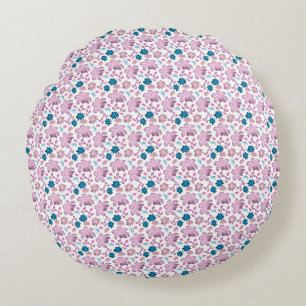 Elegant Pink Floral Seamless Pattern Round Pillow