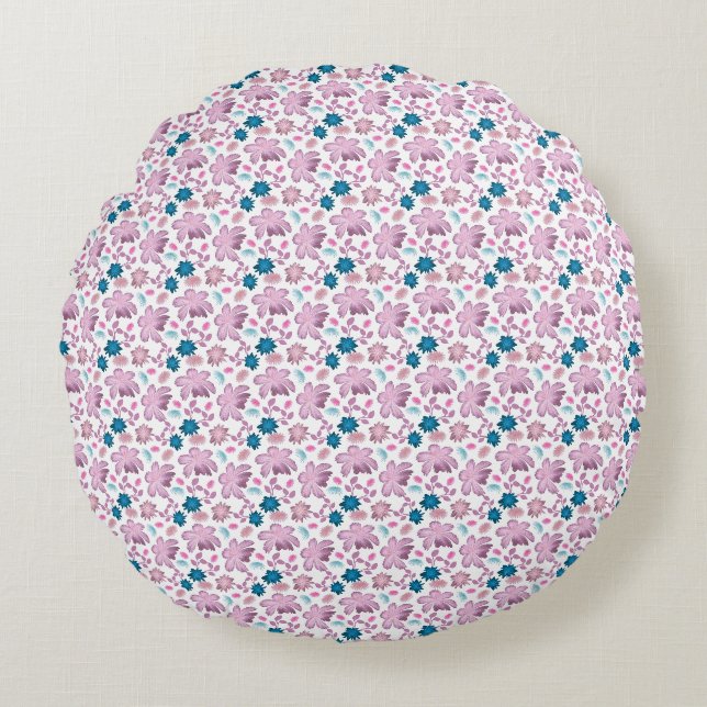 Elegant Pink Floral Seamless Pattern  Round Pillow (Front)