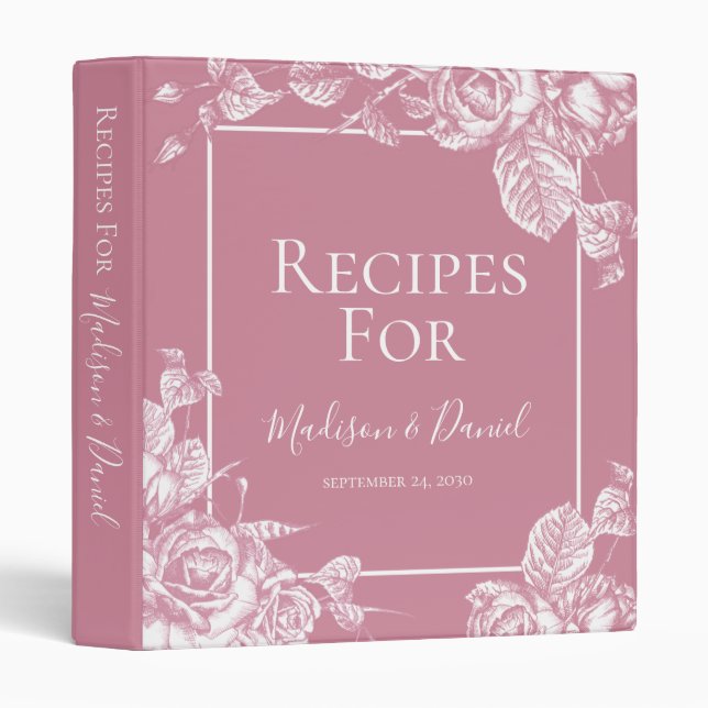 Elegant Pink Floral Shower Recipe 3 Ring Binder (Front/Spine)