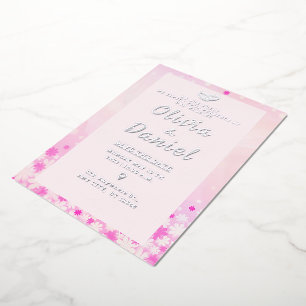 Elegant Pink Floral Silver Foil Invitation