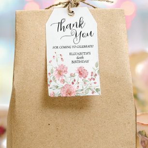 Elegant Pink Floral Sixty 60th Birthday Thank You Gift Tags