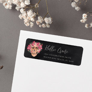Elegant Pink Floral Skull Halloween Return Address