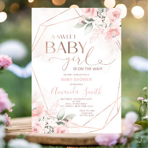 Elegant Pink Floral Sweet Baby Girl Baby Shower Invitation