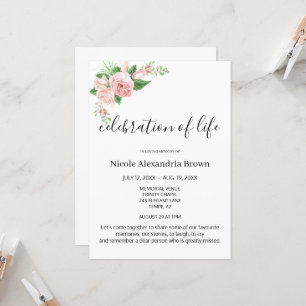 Elegant Pink Floral Tasteful Celebration Funeral Invitation
