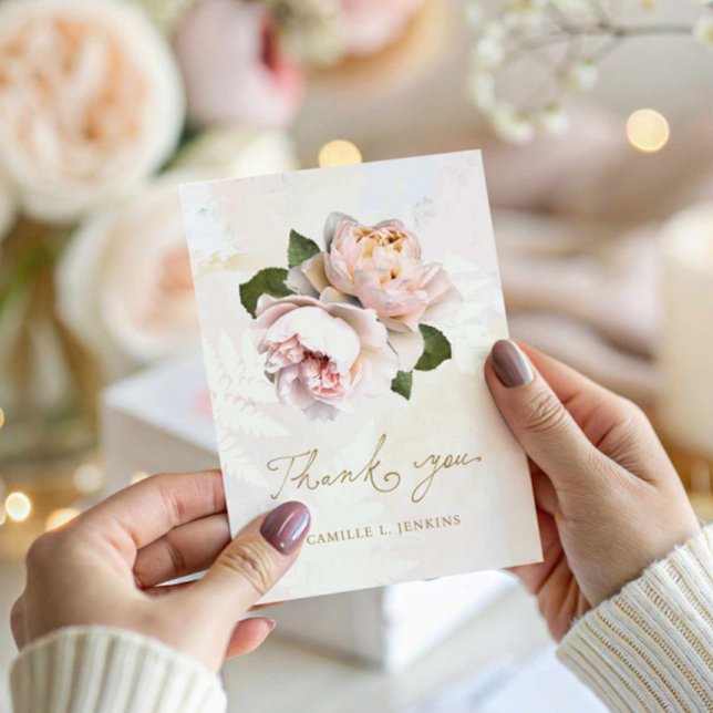 Elegant Pink Floral Thank you Card (Blush Pink Floral Bridal Shower Thank you Card)