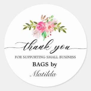 Elegant Pink Floral Thank you Promotion Classic Round Sticker