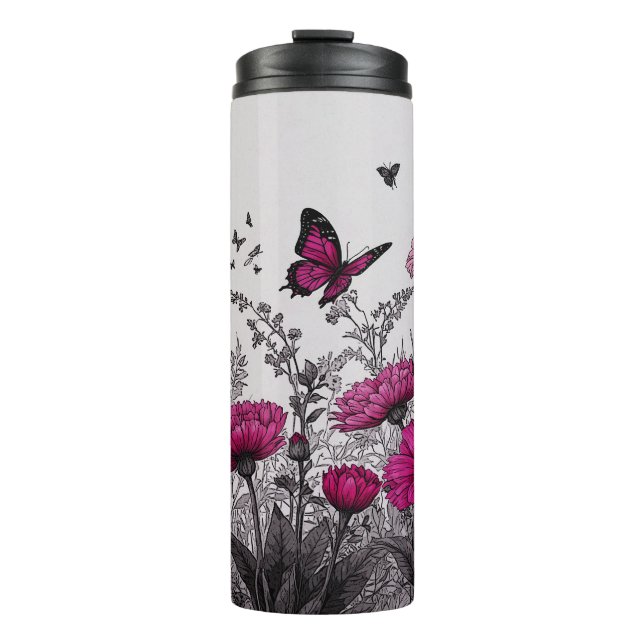 Elegant Pink Floral Thermal Tumbler  (Front)