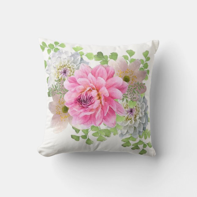 Elegant Pink Floral Throw Pillow (Front)