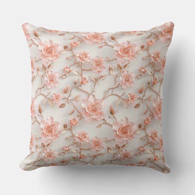 Elegant Pink Floral Throw Pillow (Front)