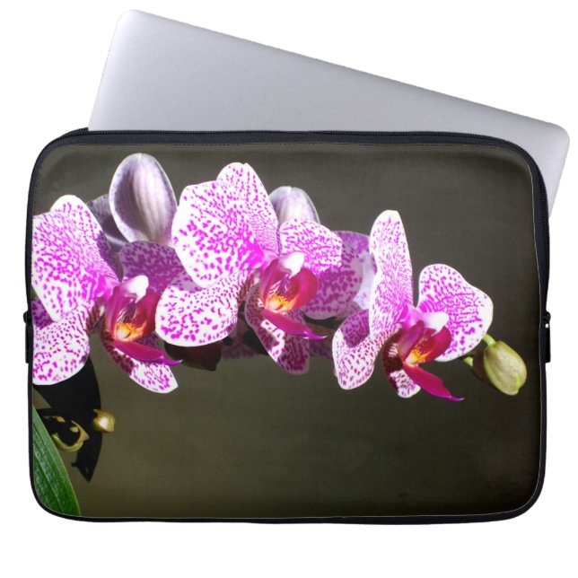 Elegant pink floral tropical pink orchids laptop sleeve (Front)