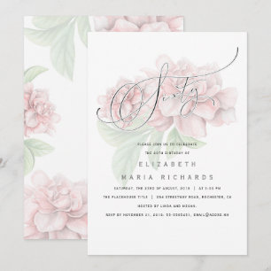 Elegant Pink Floral Typography 60 Birthday Party Invitation