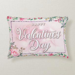 Elegant Pink Floral Valentine's Day Accent Pillow