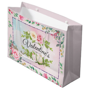 Elegant Pink Floral Valentine's Day Large Gift Bag