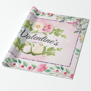 Elegant Pink Floral Valentine's Day Wrapping Paper