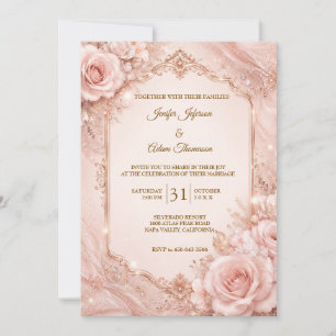 Elegant Pink Floral Vintage Wedding Invitation