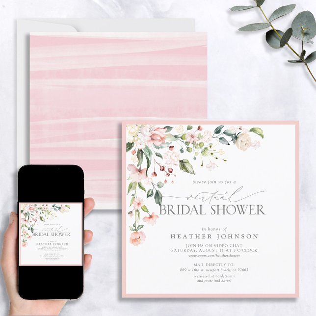 Elegant Pink Floral Virtual Bridal Shower Invitati Invitation (Creator Uploaded)